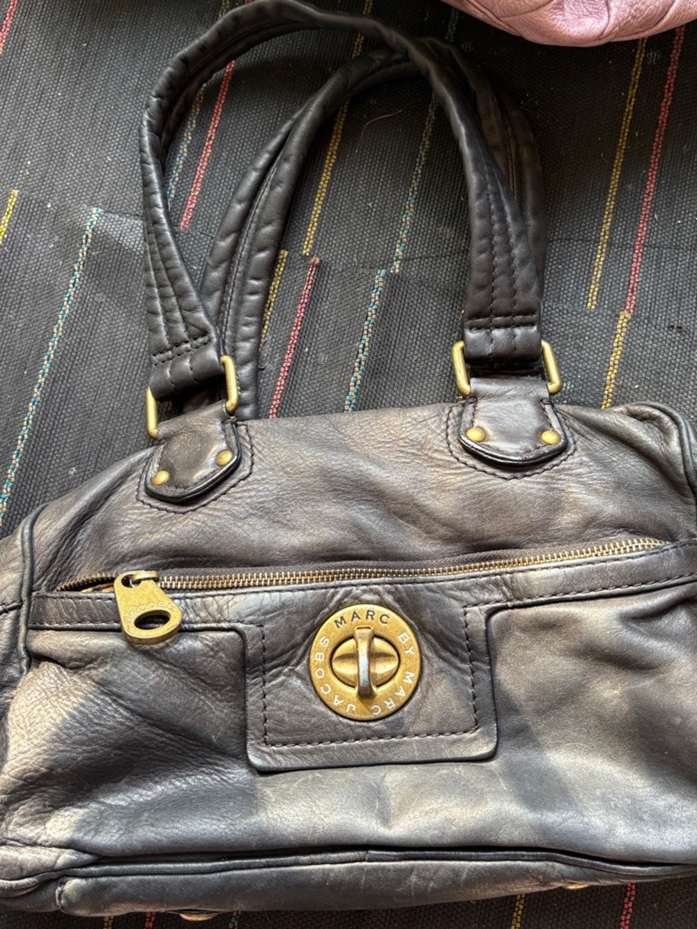 Y2K Marc by Marc Jacobs Black Leather Satchel with Gold-Tone Hardware